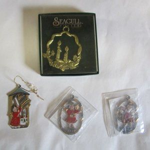 VTG SET OF 4 PEWTER CHRISTMAS ORNAMENTS, KUHN & SEAGULL